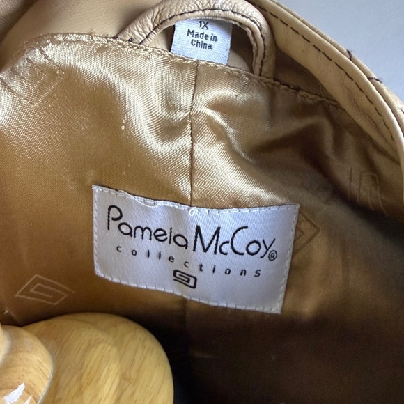 Pamela McCoy Collections Quilted Tan Leather Jacket Coat Sz 1X - Picture 14 of 15